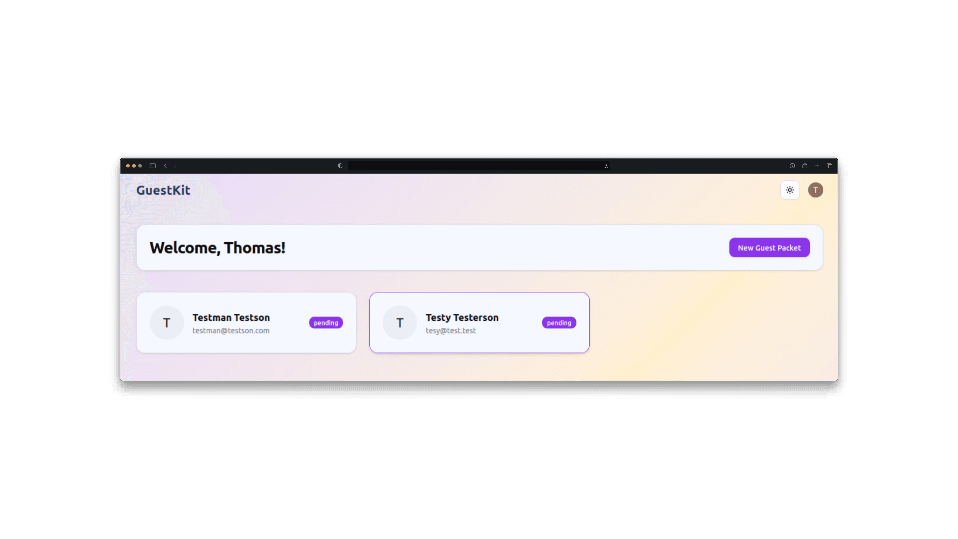 Example picture of the dashboard