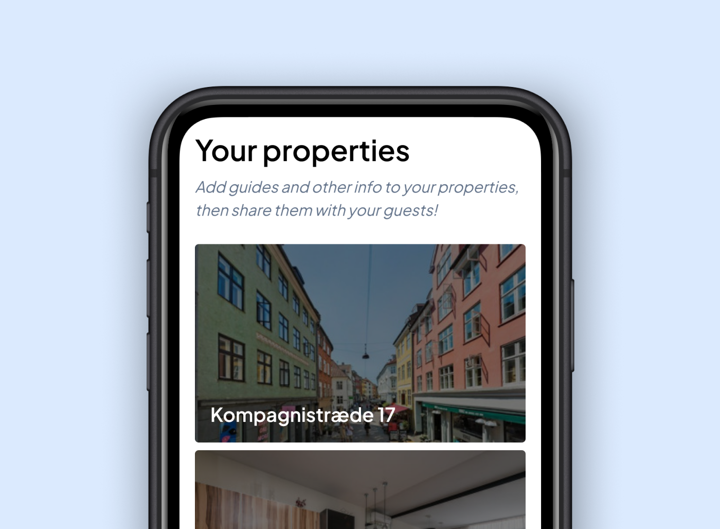 Listing of properties within the app