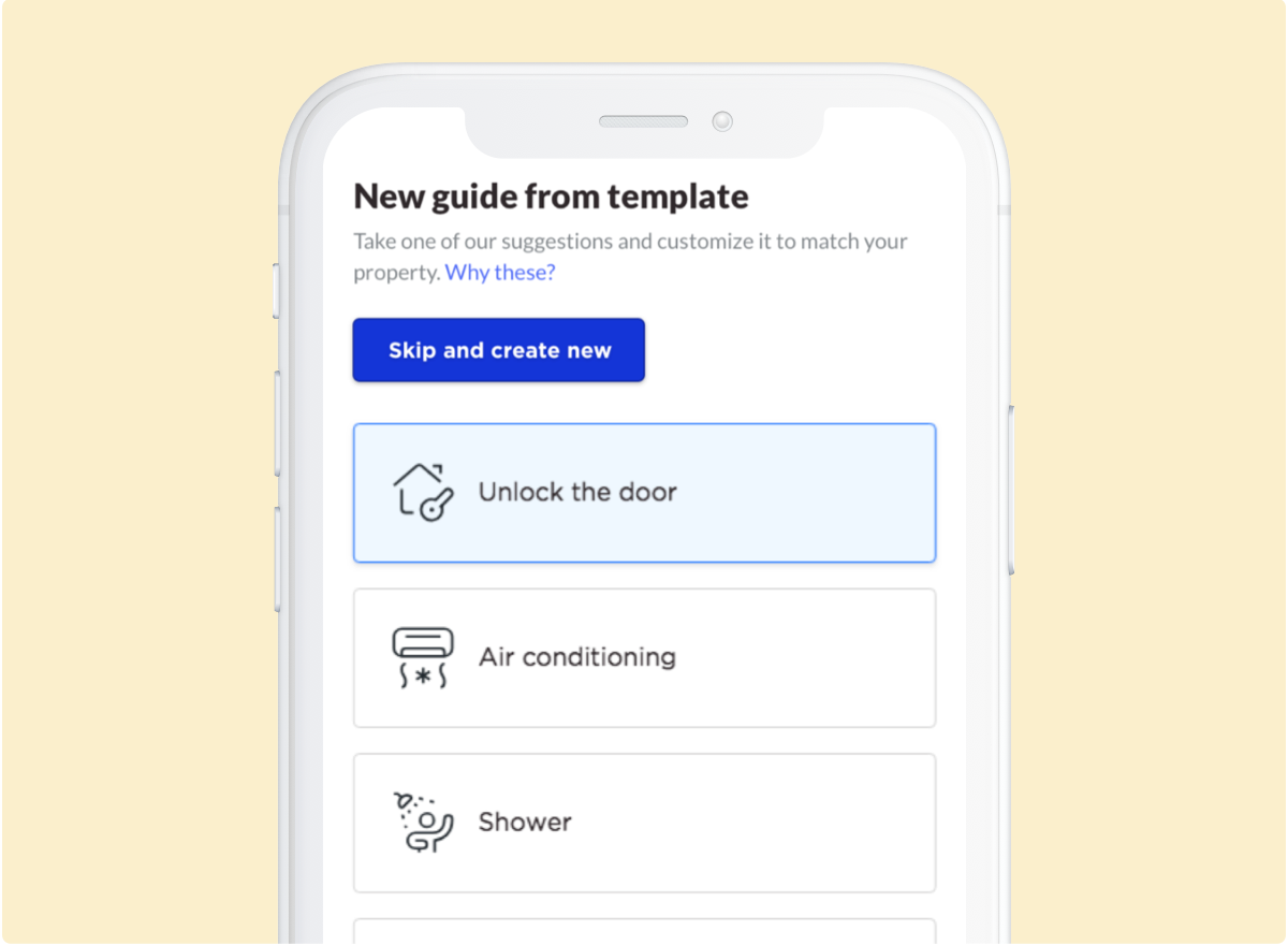 Create a new guide from template interface screenshot