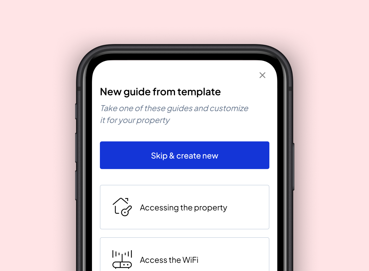 Create a new guide from template interface screenshot from within the app